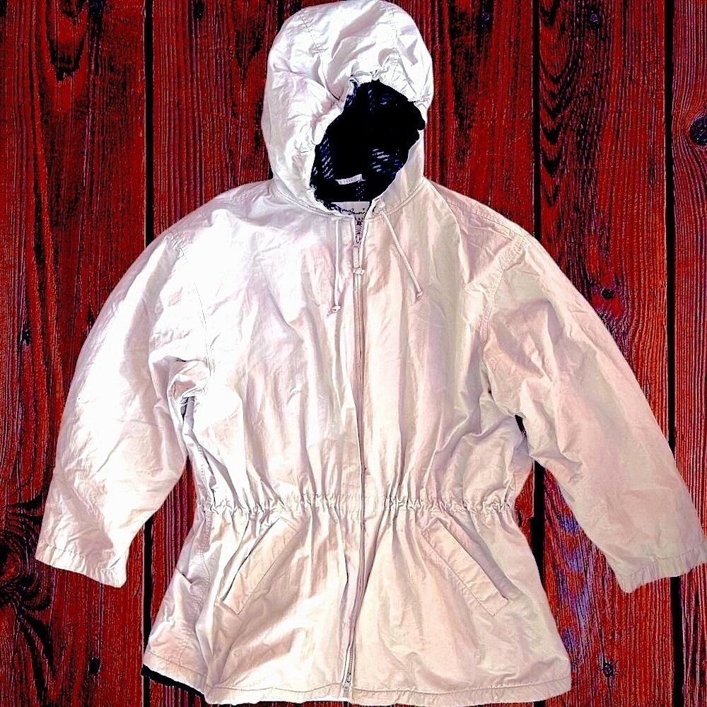 EDDIE BAUER Tan Beige Waist Drawstring Anorak Hood Utility Jacket Coat Nylon XXL